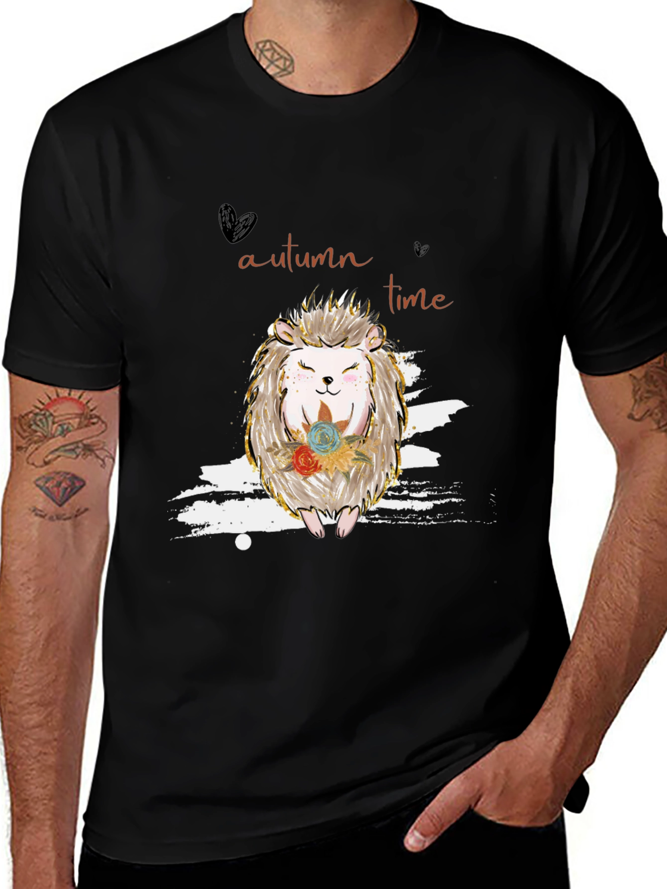 Autumn Hedgehog Black T-Shirt