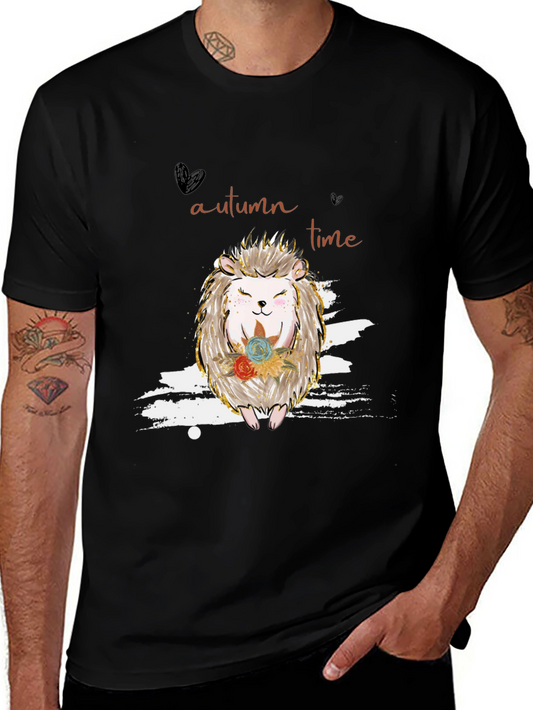 Autumn Hedgehog Black T-Shirt
