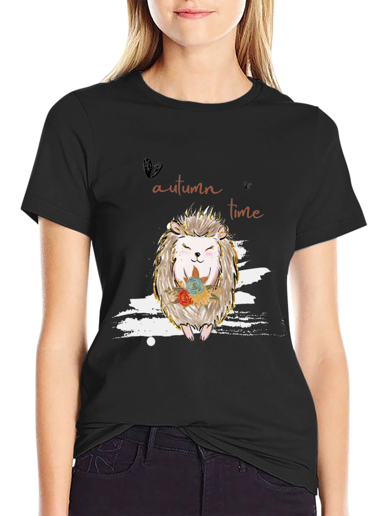 Autumn Hedgehog Black T-Shirt