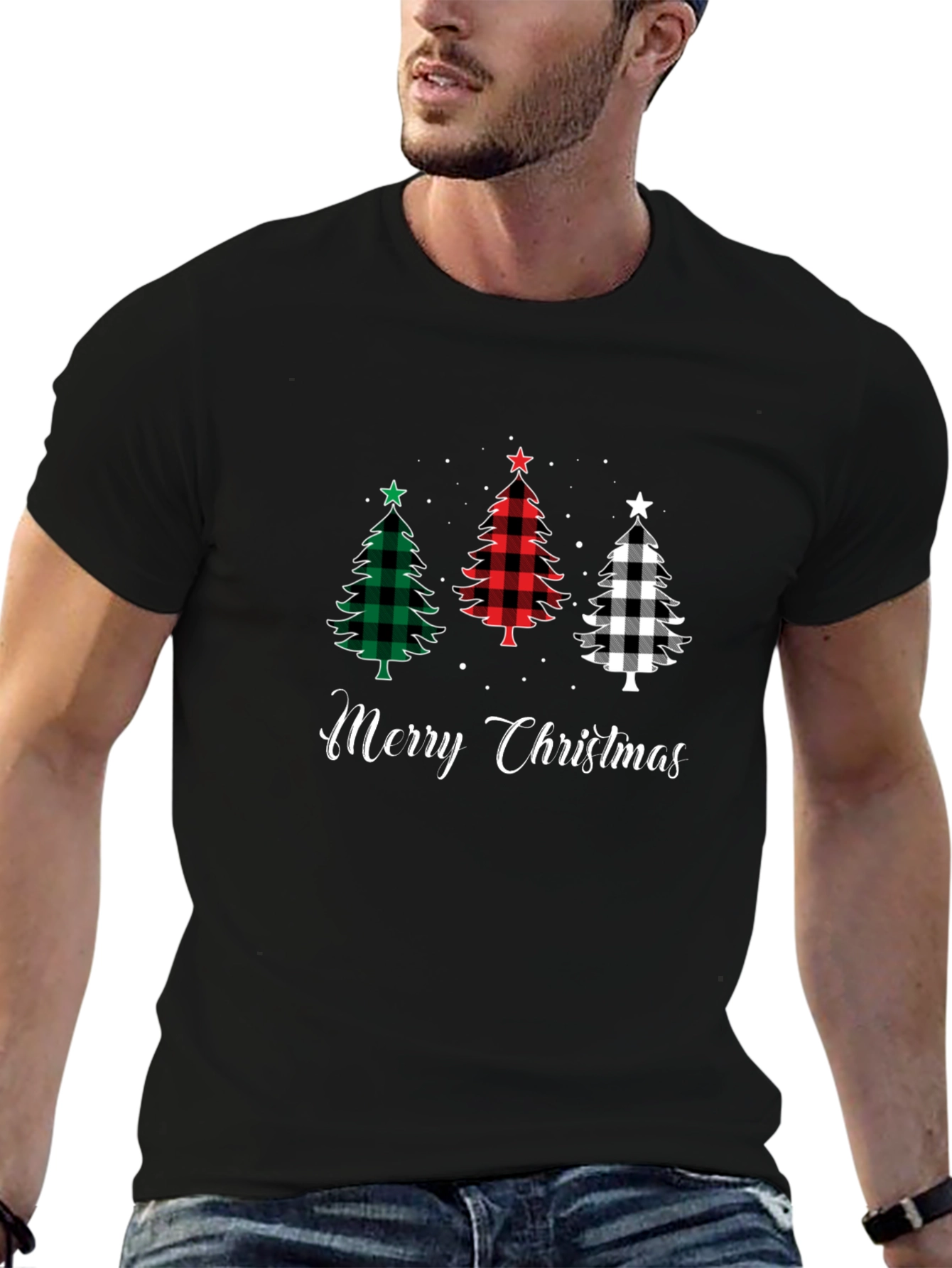 Merry Christmas Tree Plaid Graphic Tee