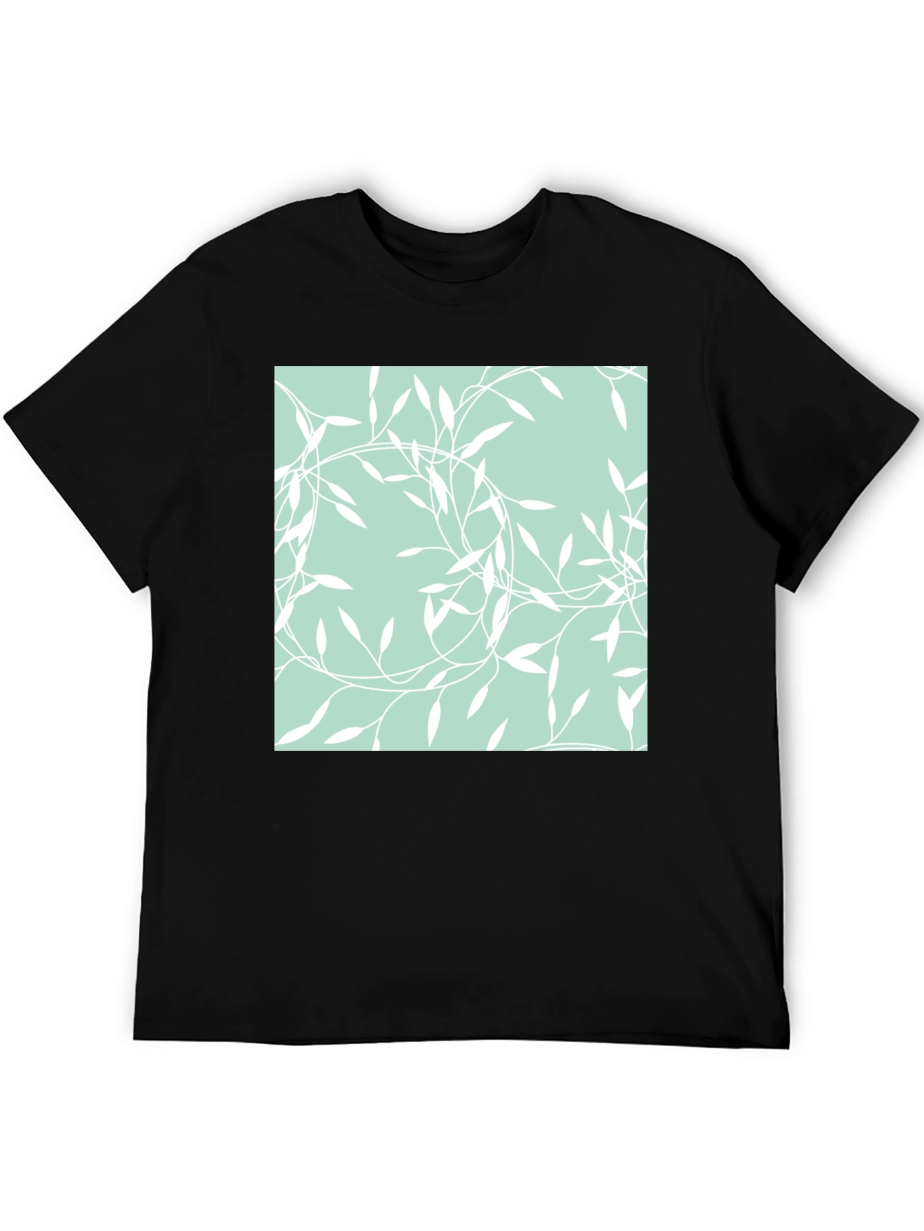 Stylish Black T-Shirt with Leafy Pattern