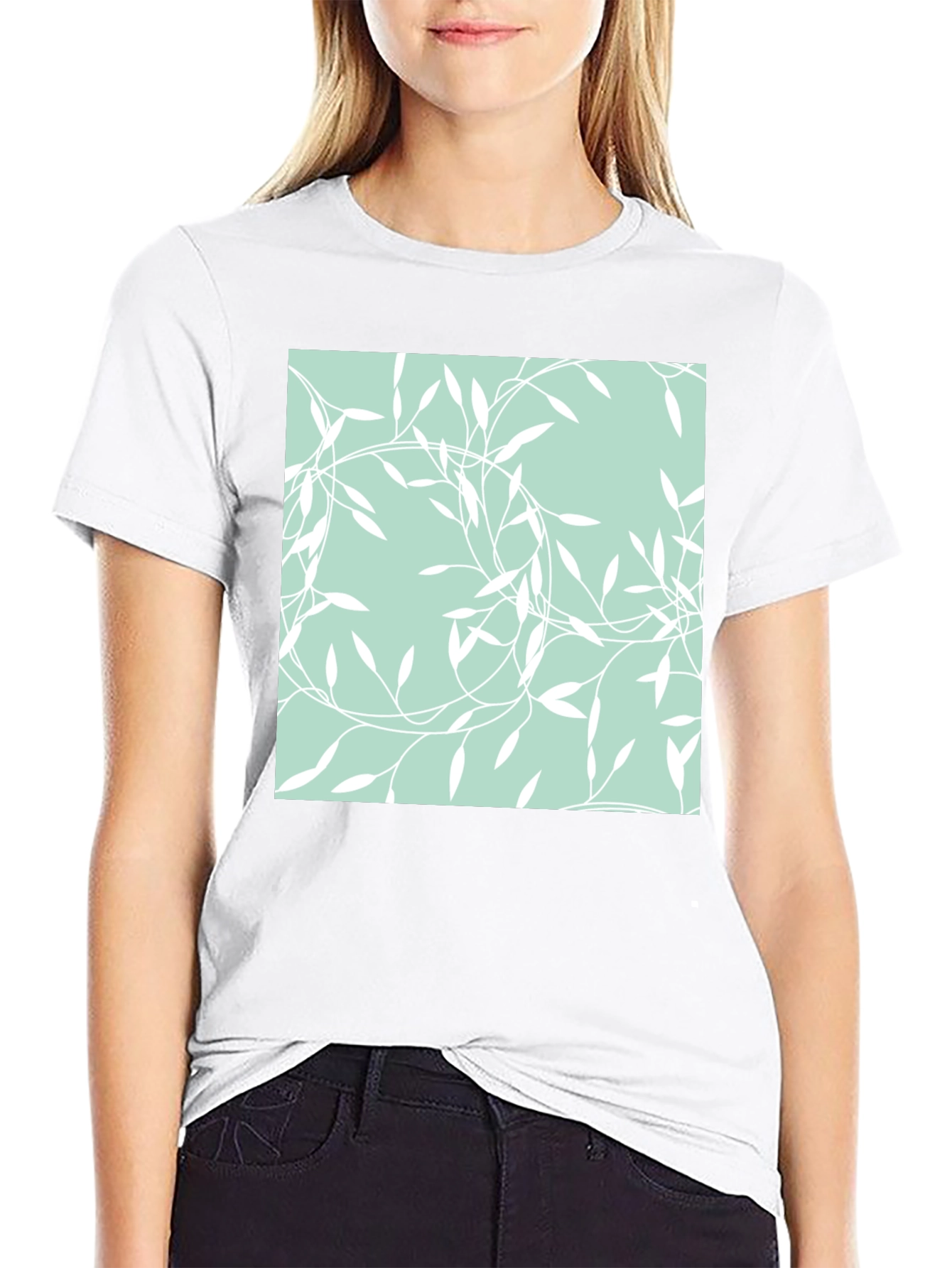 Stylish Black T-Shirt with Leafy Pattern