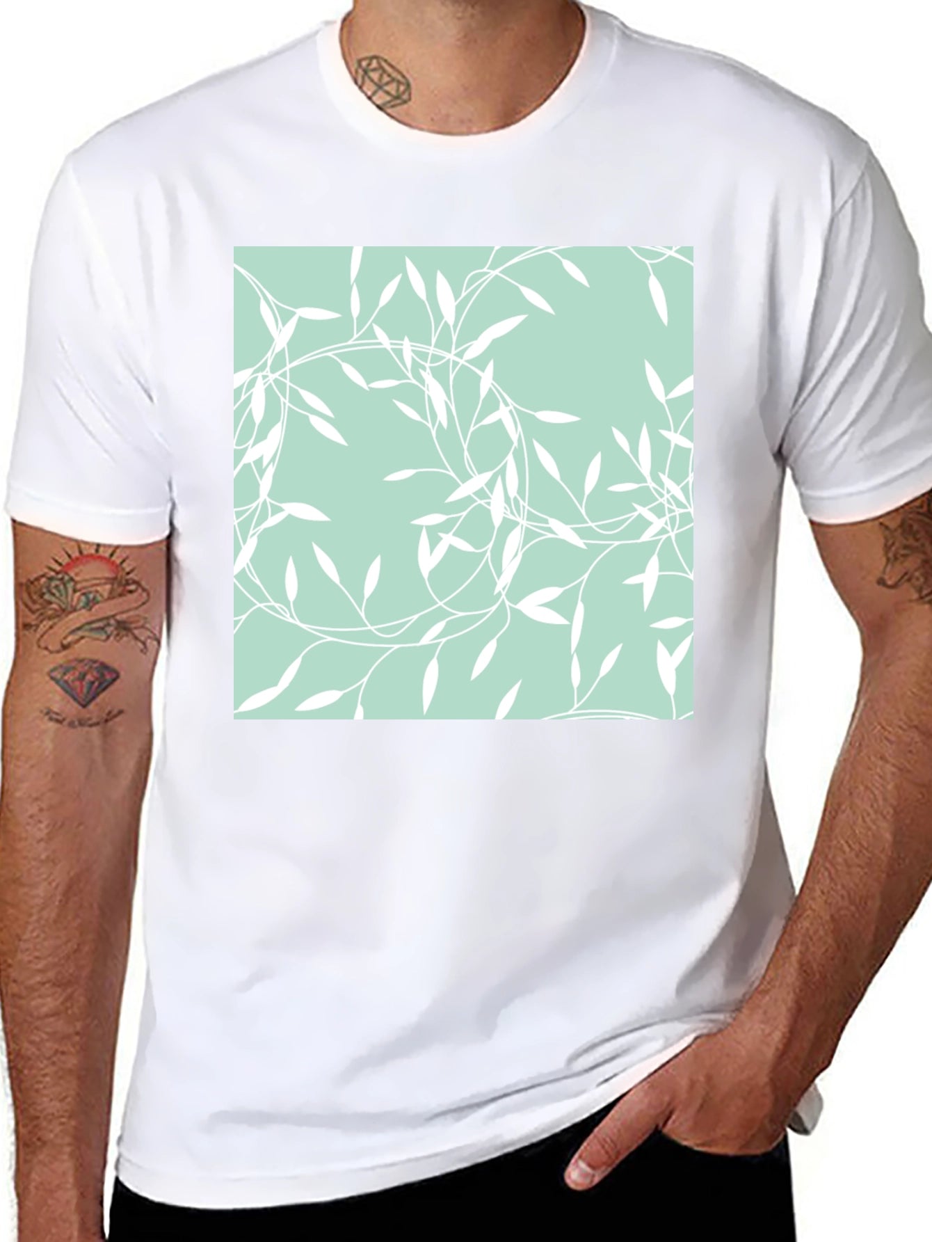 Stylish Black T-Shirt with Leafy Pattern