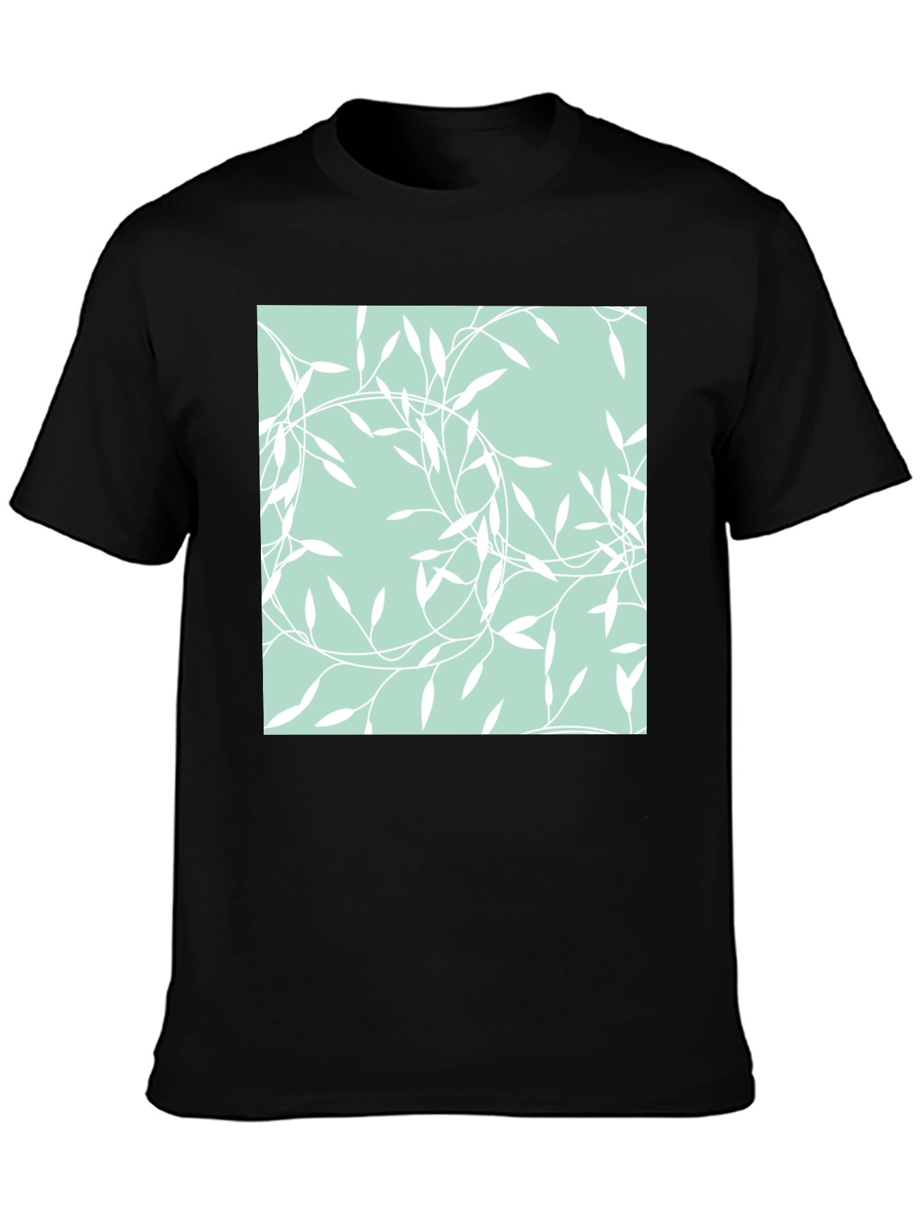 Stylish Black T-Shirt with Leafy Pattern