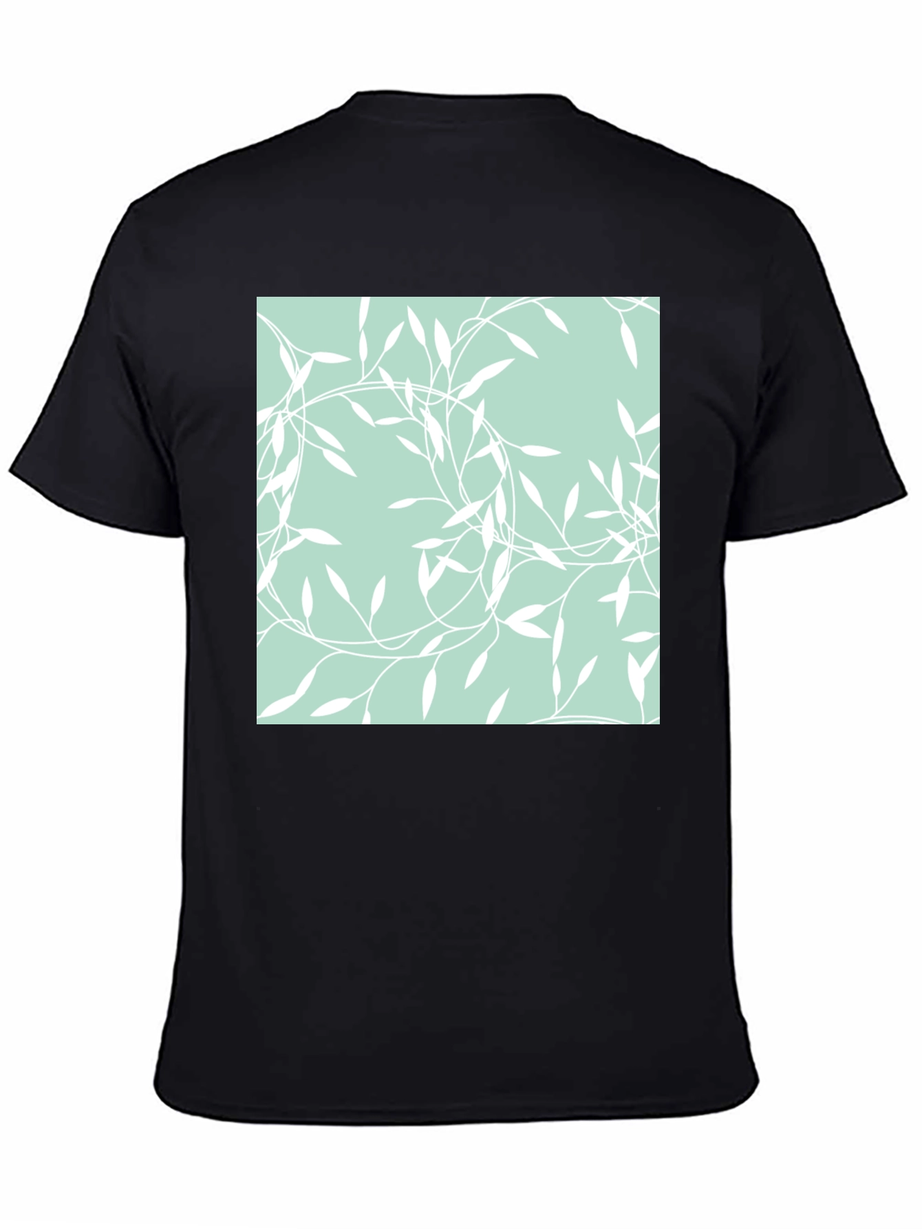 Stylish Black T-Shirt with Leafy Pattern