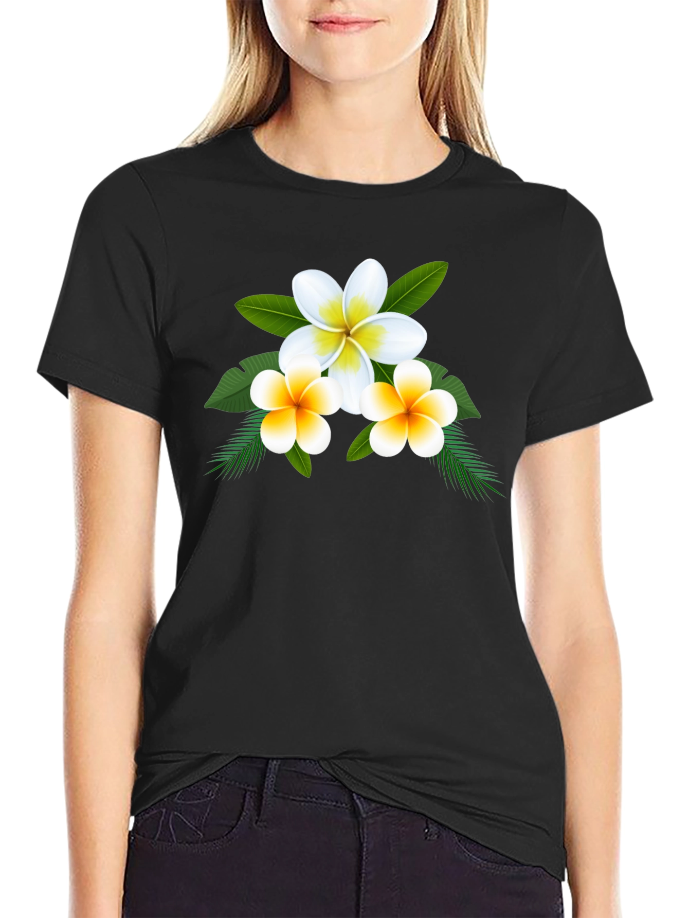Floral Plumeria Graphic Tee - Soft Cotton Blend