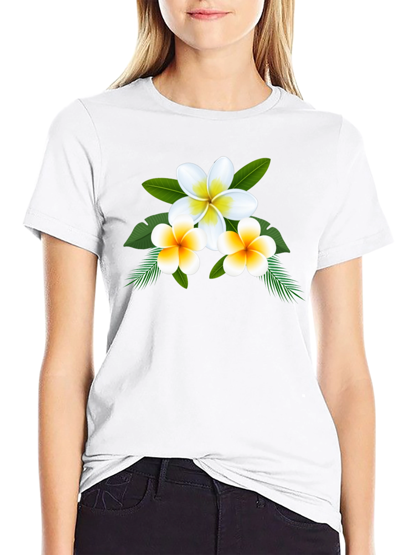 Floral Plumeria Graphic Tee - Soft Cotton Blend