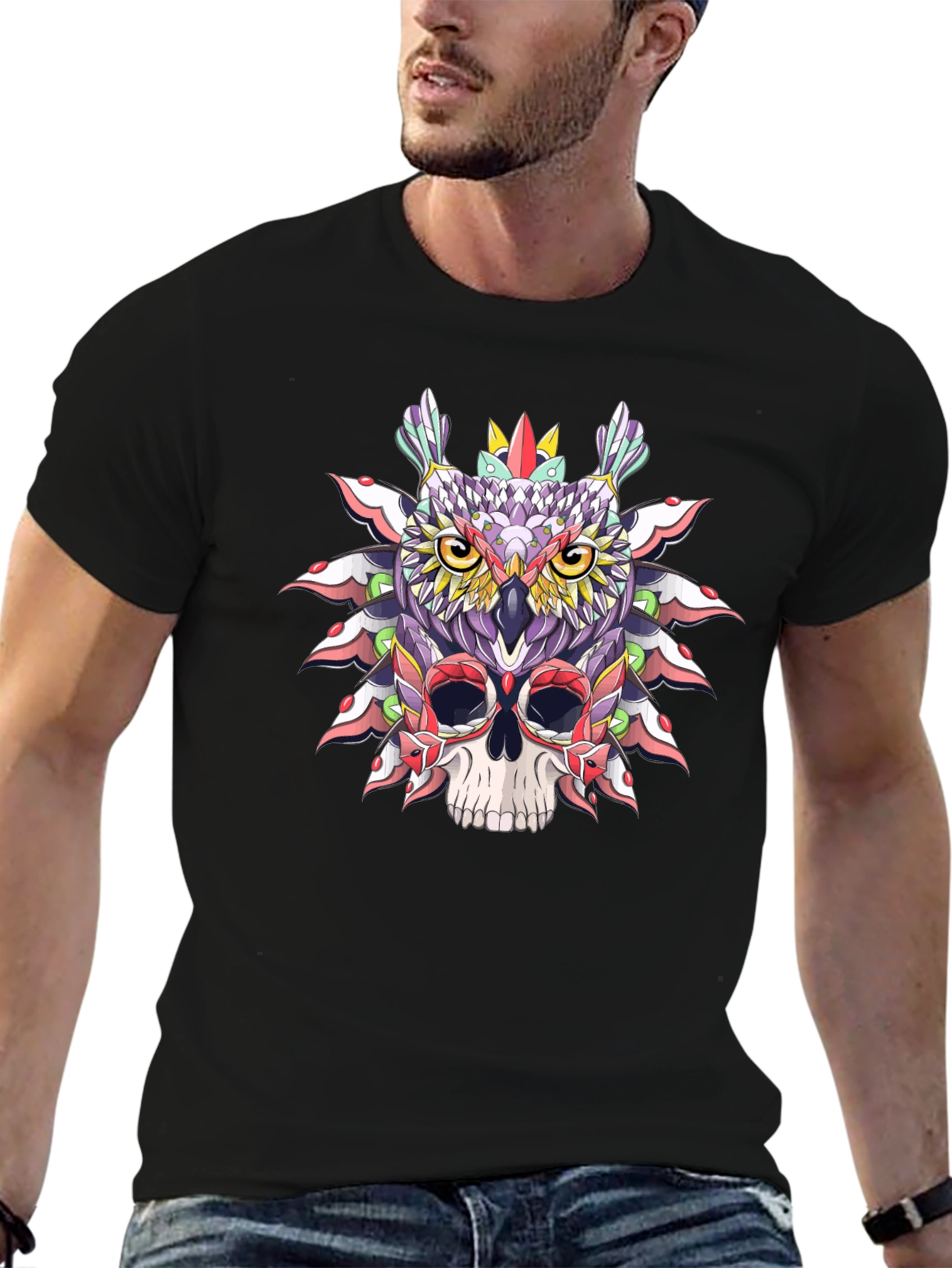Owl and Skull Graphic T-Shirt - Unique Design