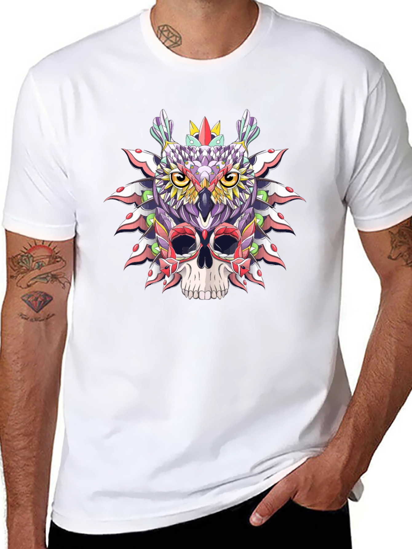 Owl and Skull Graphic T-Shirt - Unique Design