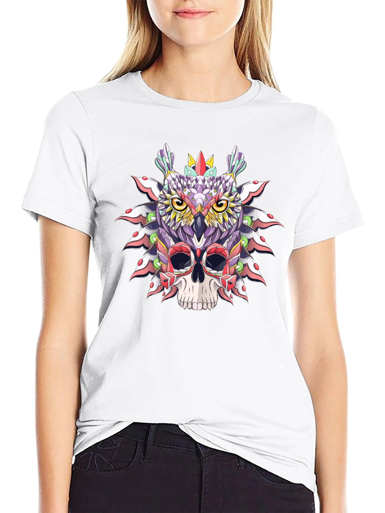 Owl and Skull Graphic T-Shirt - Unique Design
