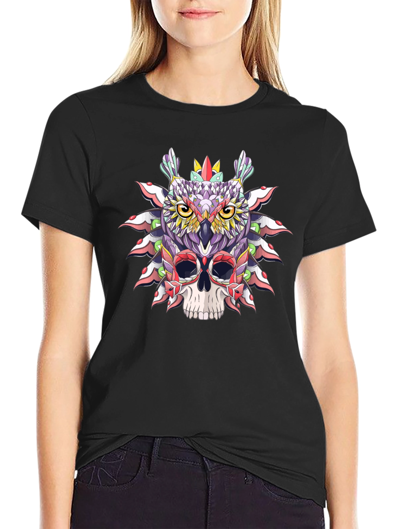 Owl and Skull Graphic T-Shirt - Unique Design