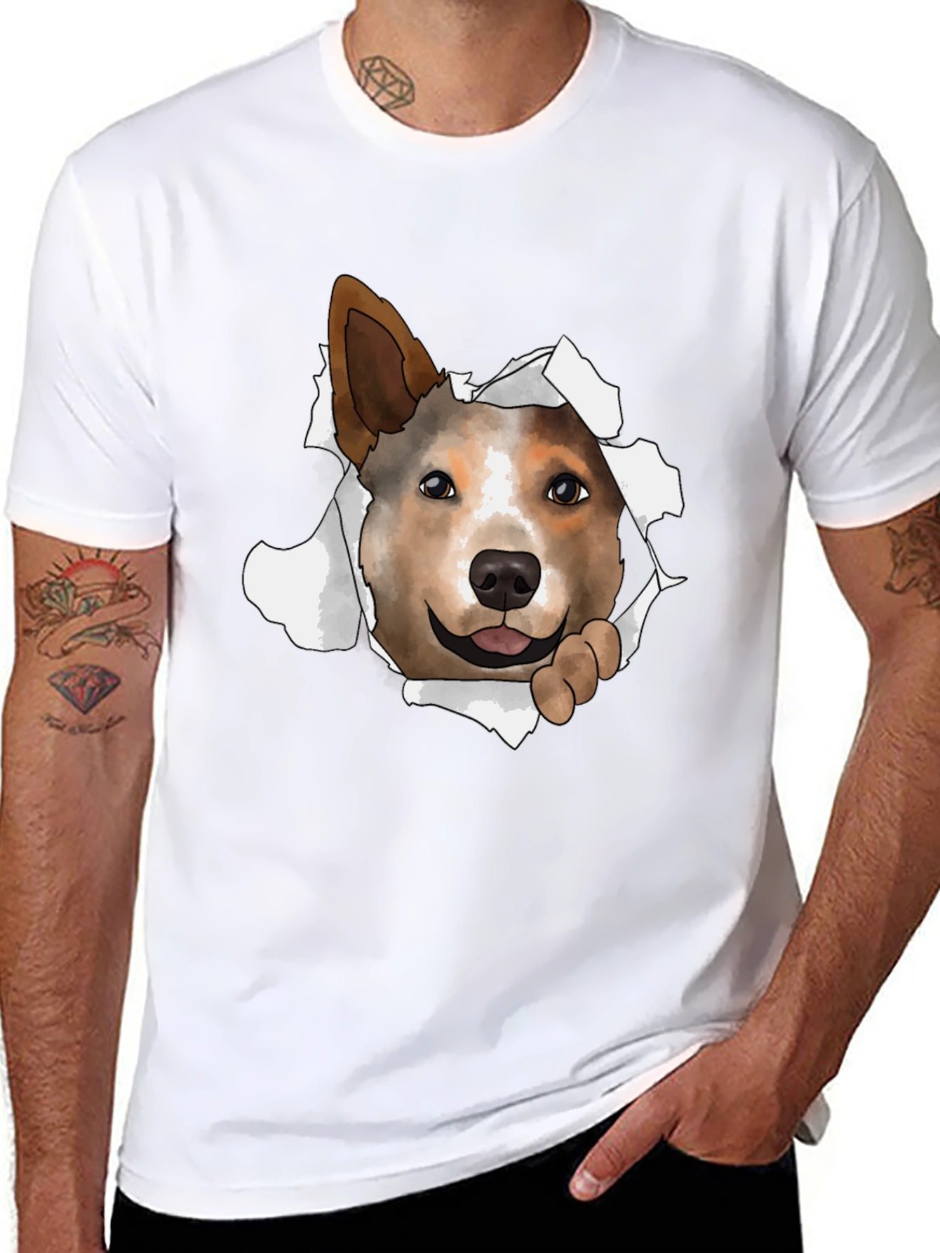 Dog Peeking Through T-Shirt
