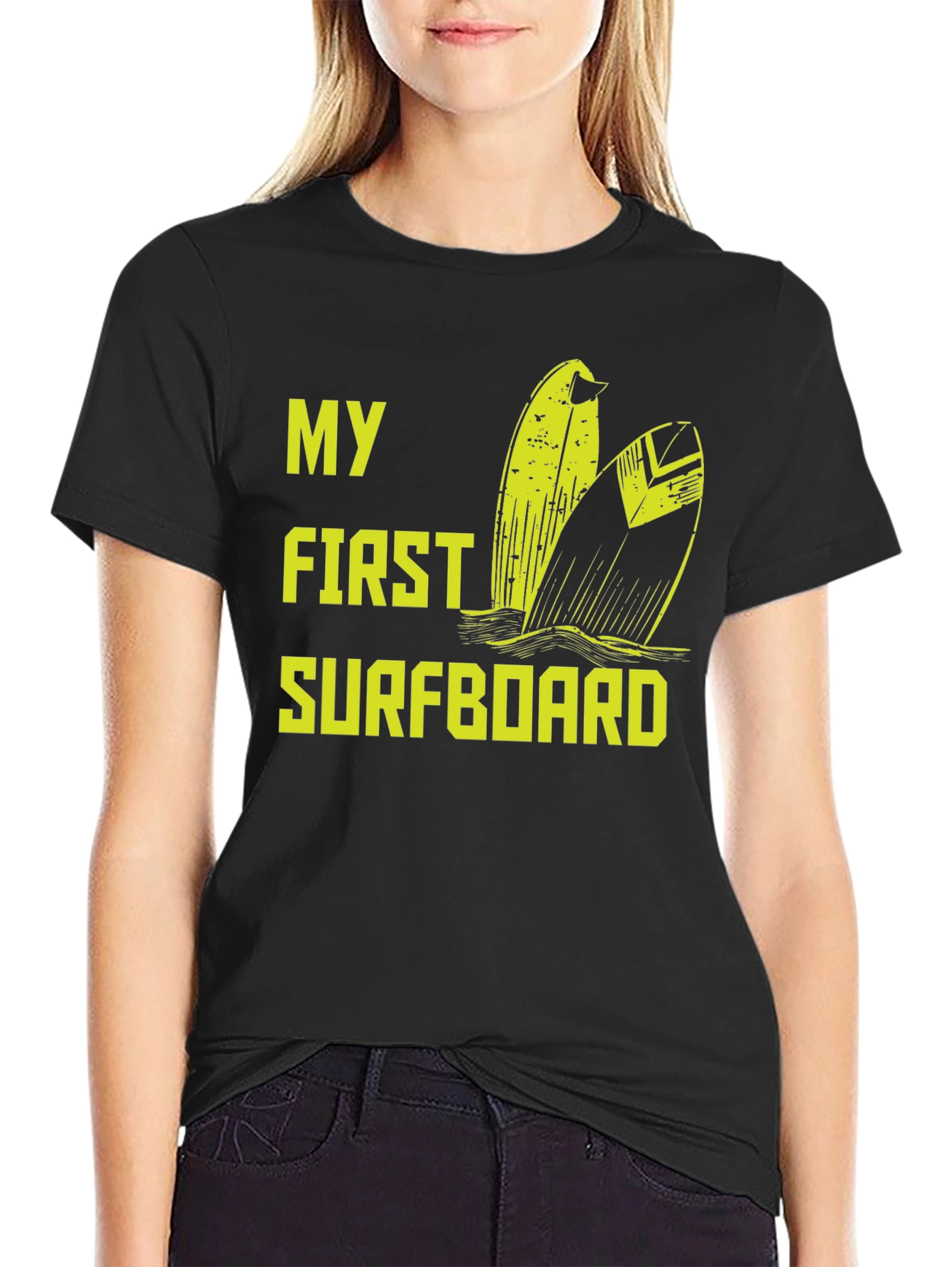 My First Surfboard Black Graphic Tee
