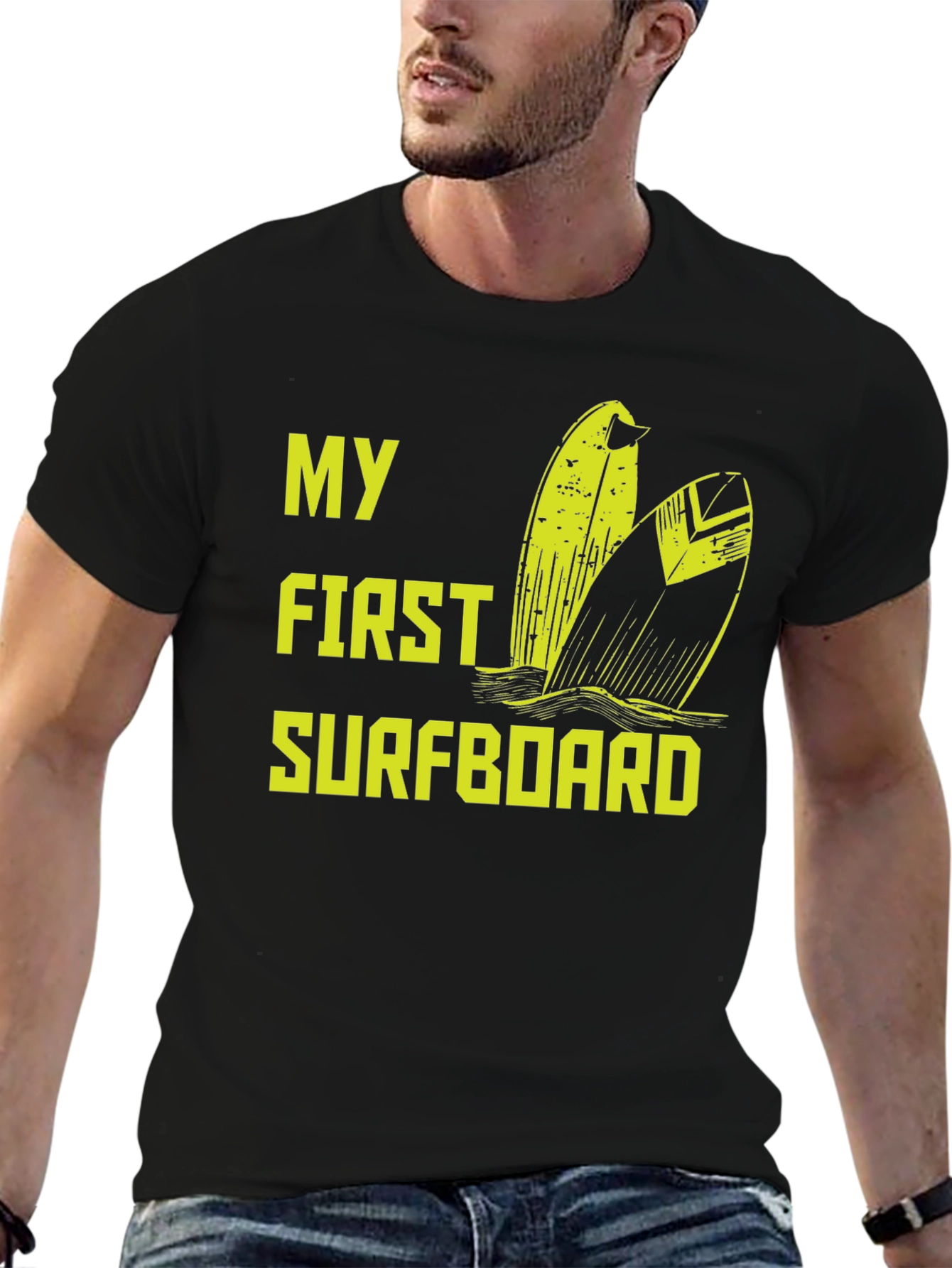 My First Surfboard Black Graphic Tee