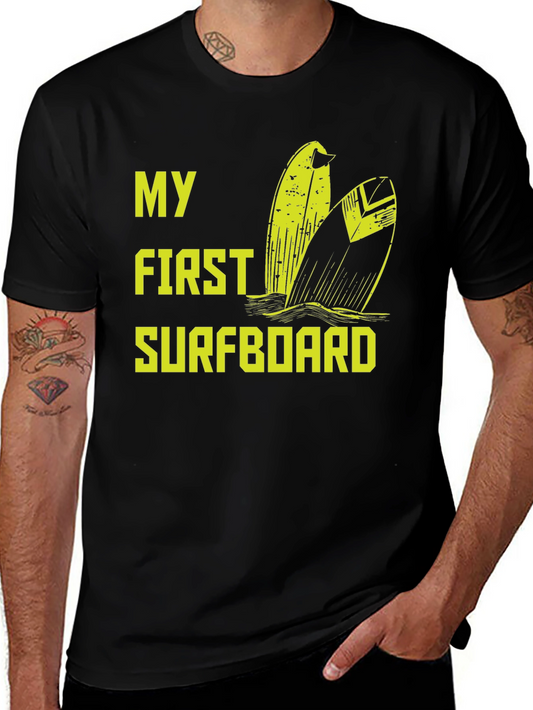 My First Surfboard Black Graphic Tee