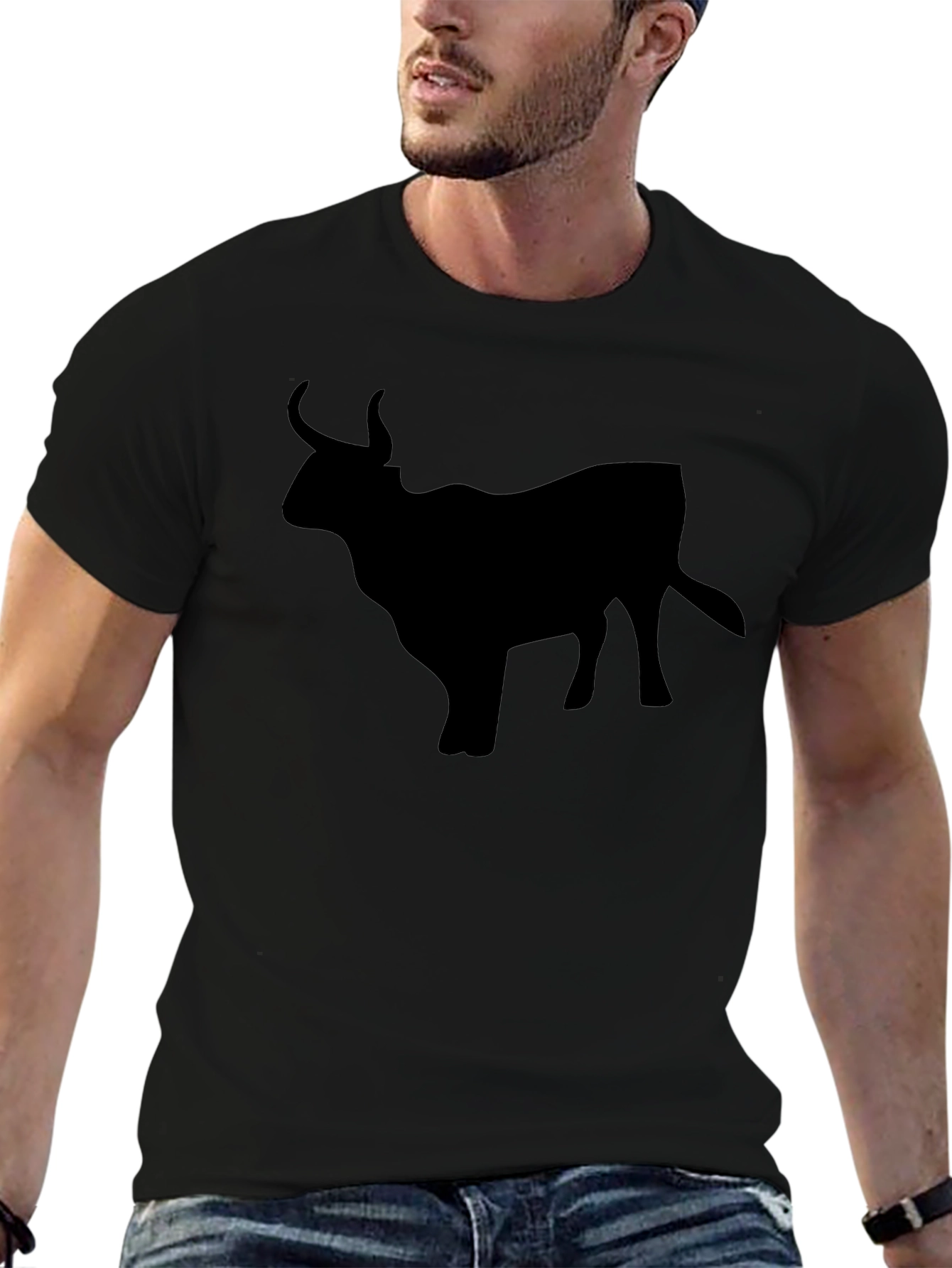 Mens Black Bull Silhouette T-Shirt