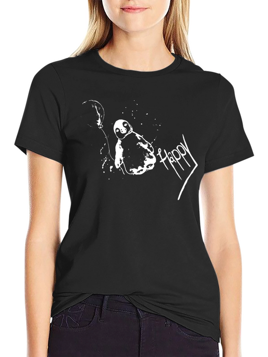 Sloth Balloon Happy T-Shirt - Black