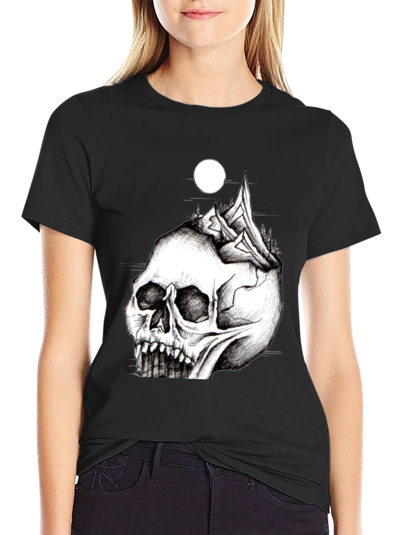 Skull Mountain Graphic Tee - Black Cotton Blend