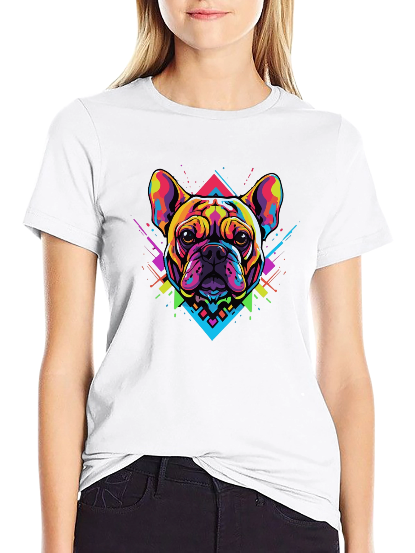 Bold Geometric Bulldog Graphic Tee - Black