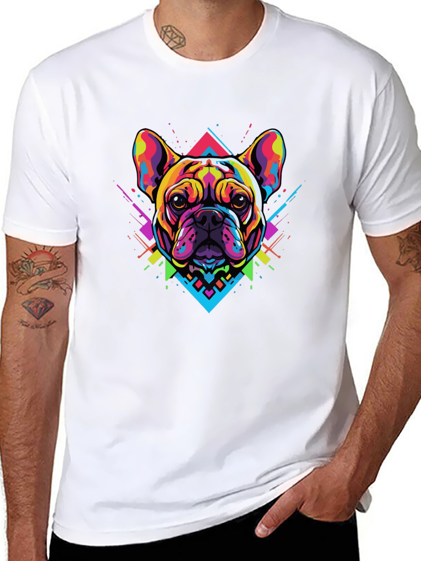Bold Geometric Bulldog Graphic Tee - Black