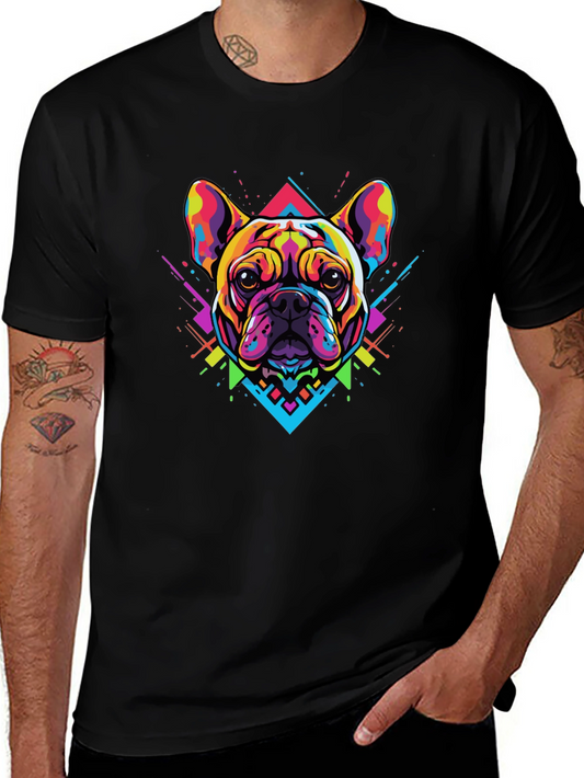 Bold Geometric Bulldog Graphic Tee - Black