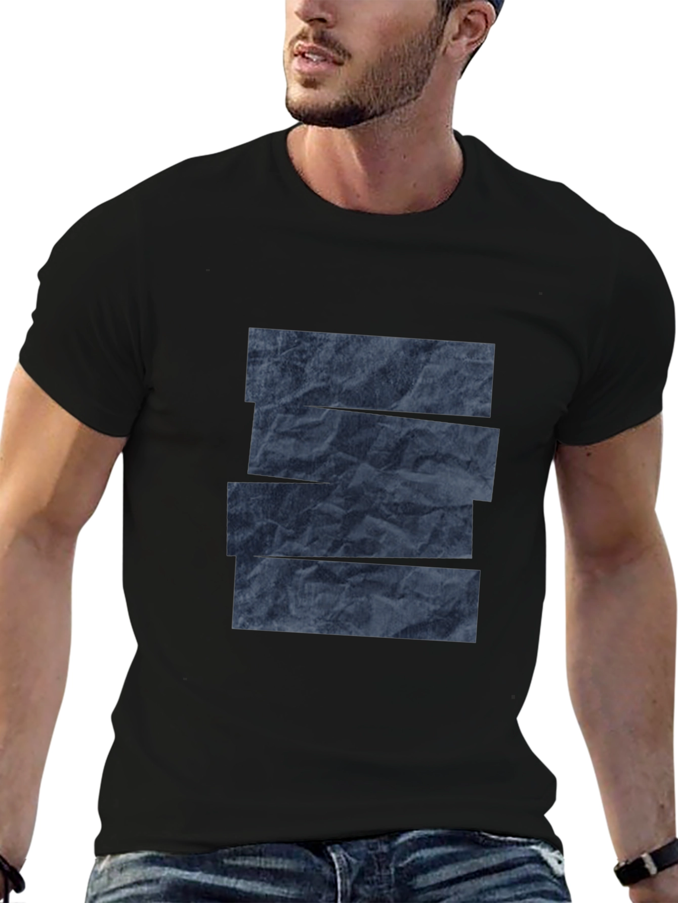 Abstract Dark Blue Patterned Crew Neck T-Shirt
