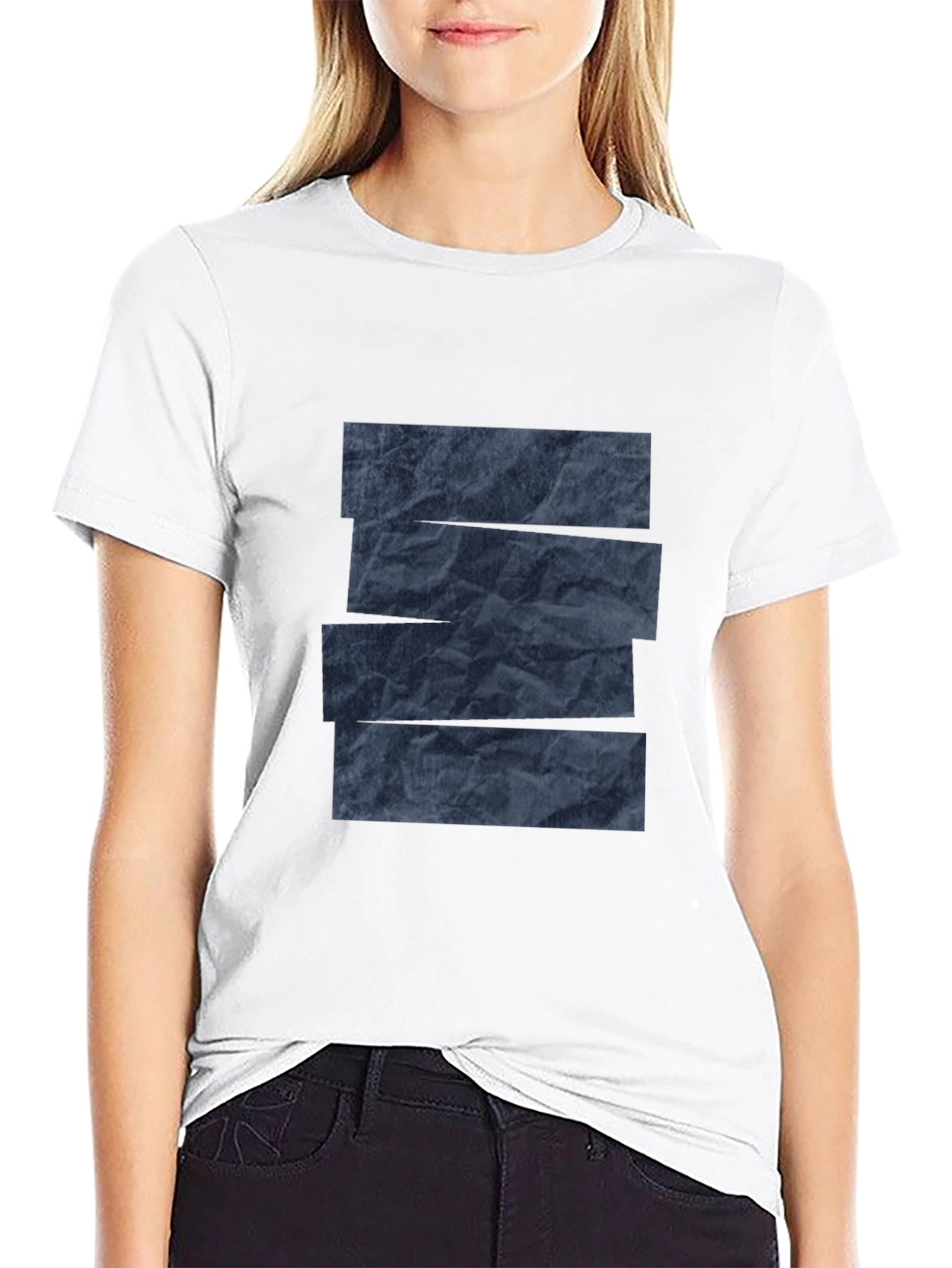Abstract Dark Blue Patterned Crew Neck T-Shirt