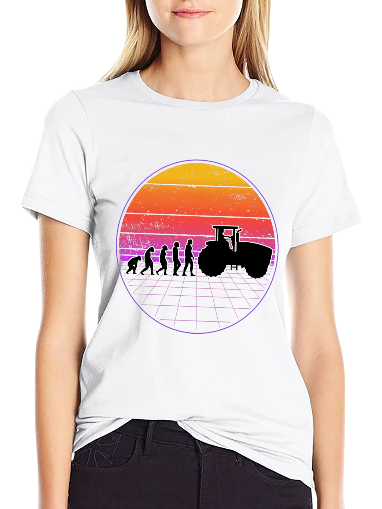 Evolution of Farming T-Shirt - Retro Sunset Design