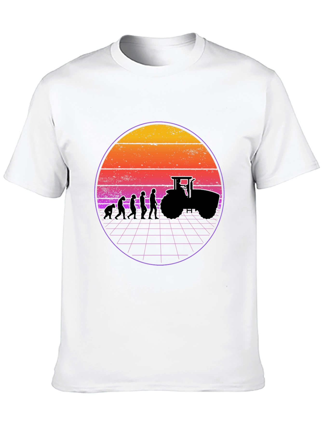 Evolution of Farming T-Shirt - Retro Sunset Design