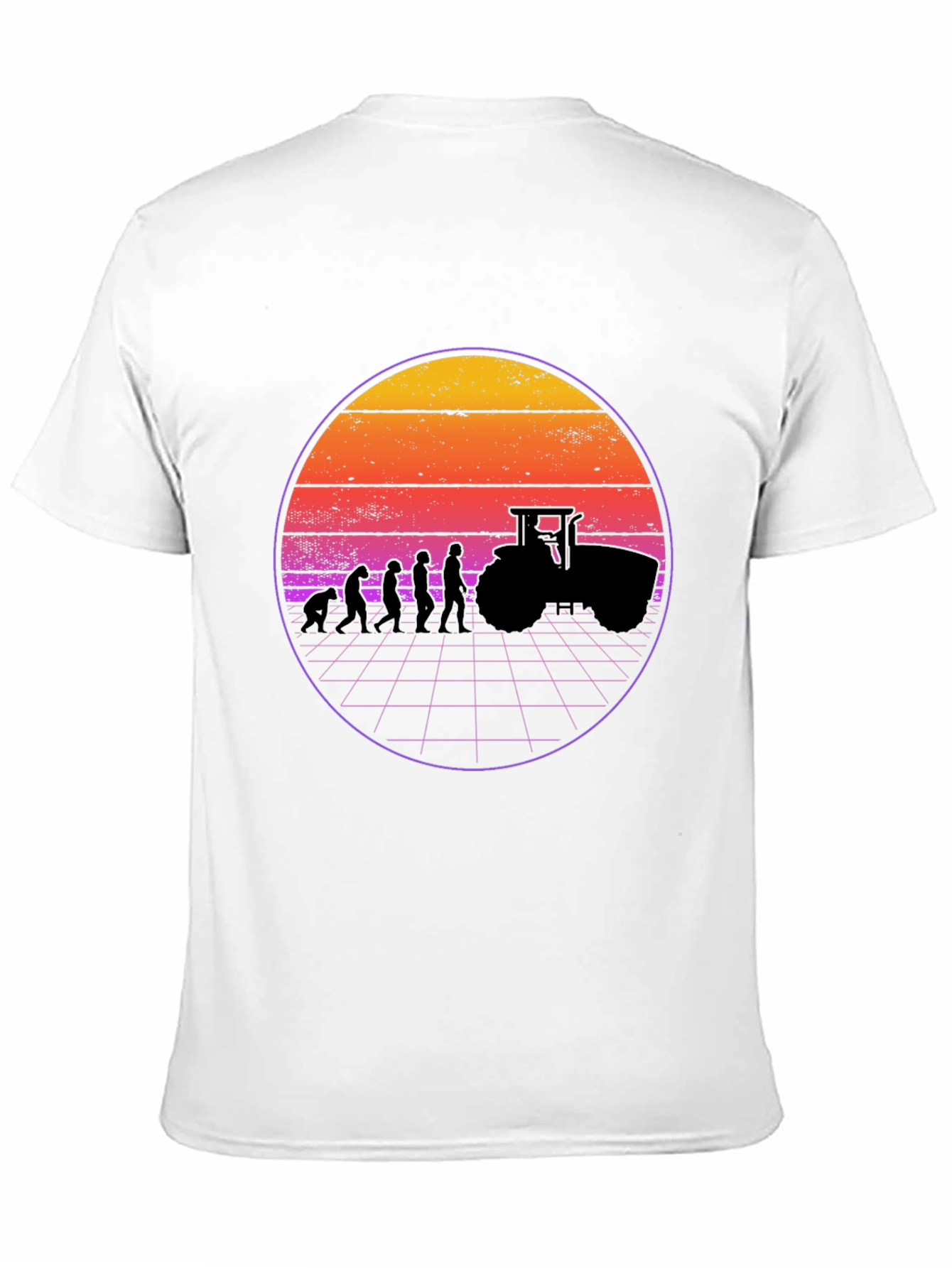 Evolution of Farming T-Shirt - Retro Sunset Design