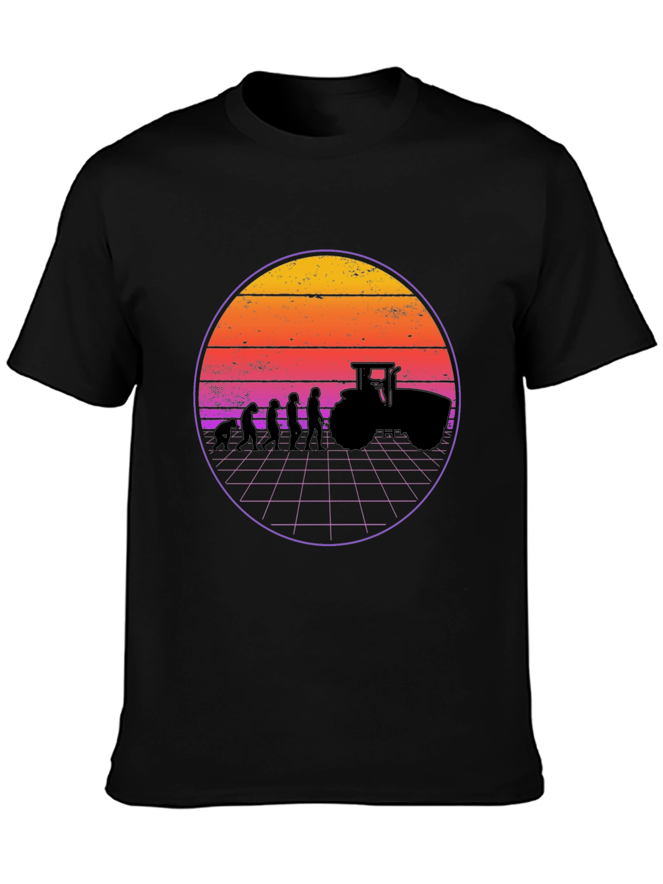 Evolution of Farming T-Shirt - Retro Sunset Design