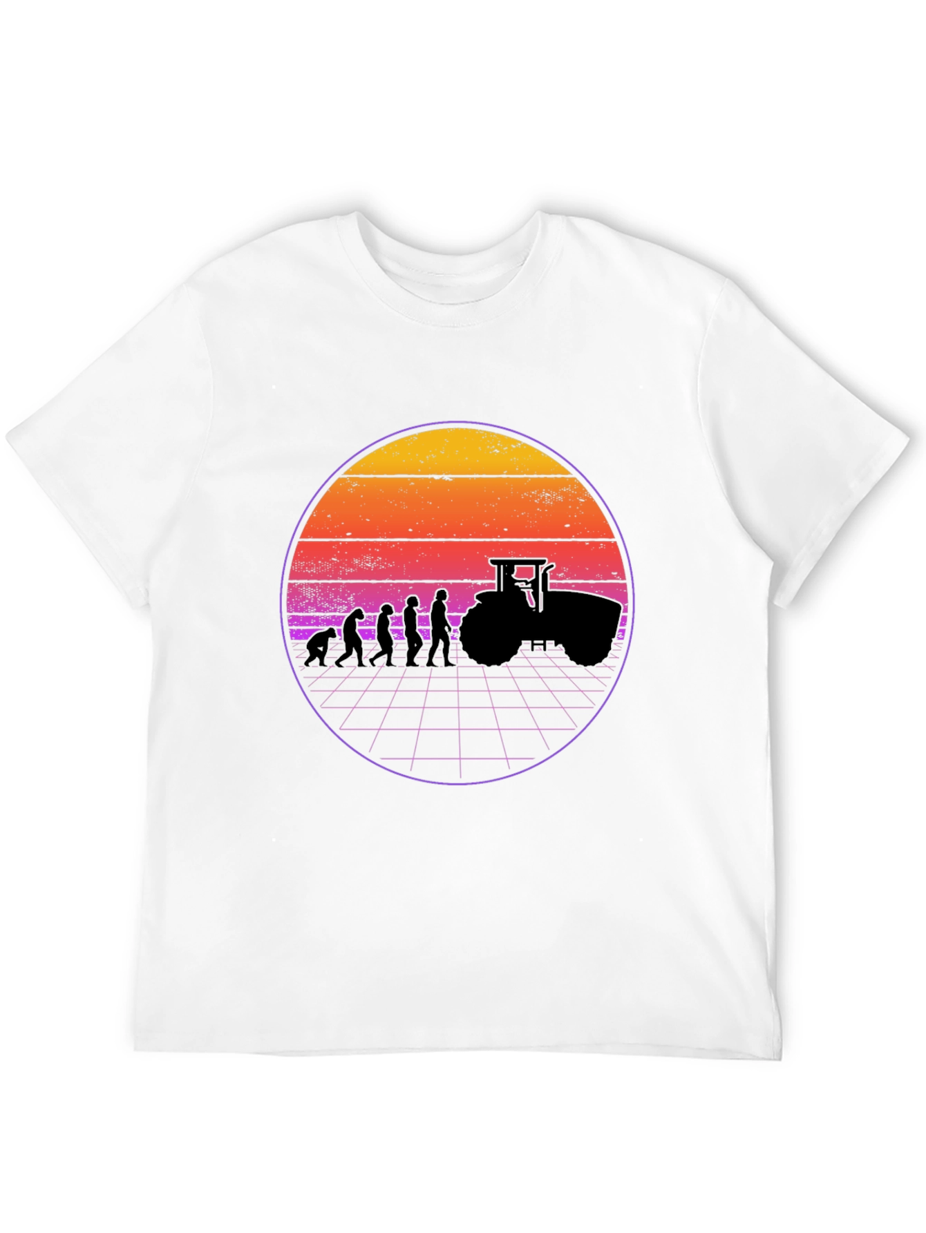 Evolution of Farming T-Shirt - Retro Sunset Design