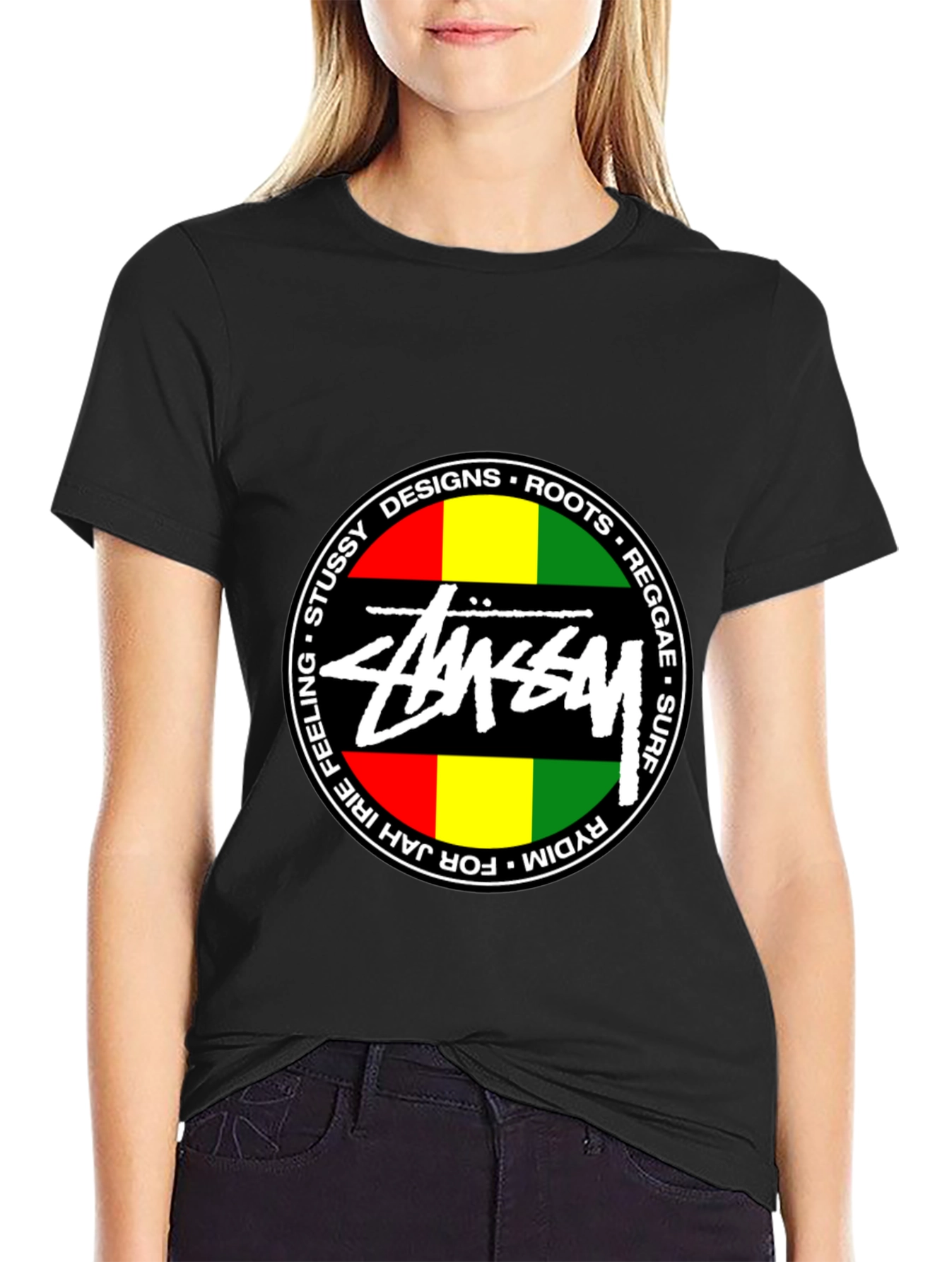 Stussy Reggae Roots Black Graphic T-Shirt