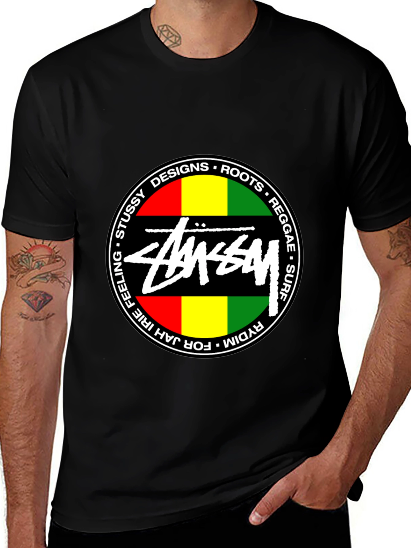 Stussy Reggae Roots Black Graphic T-Shirt