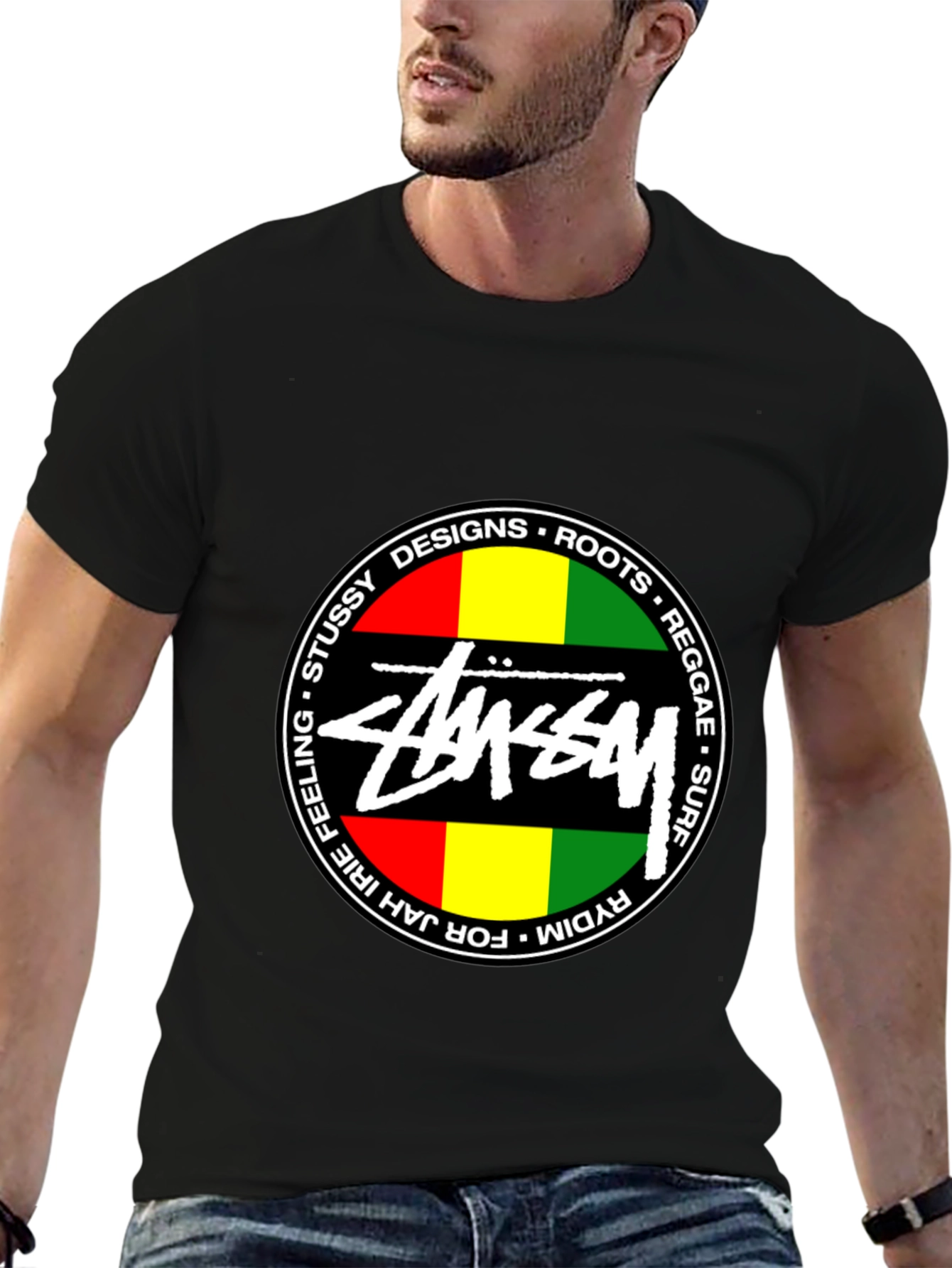 Stussy Reggae Roots Black Graphic T-Shirt