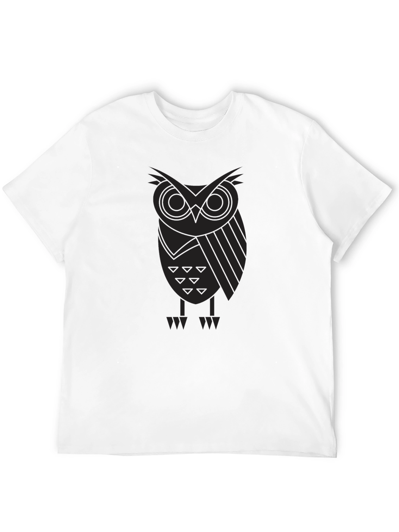Geometric Owl Print Black T-Shirt