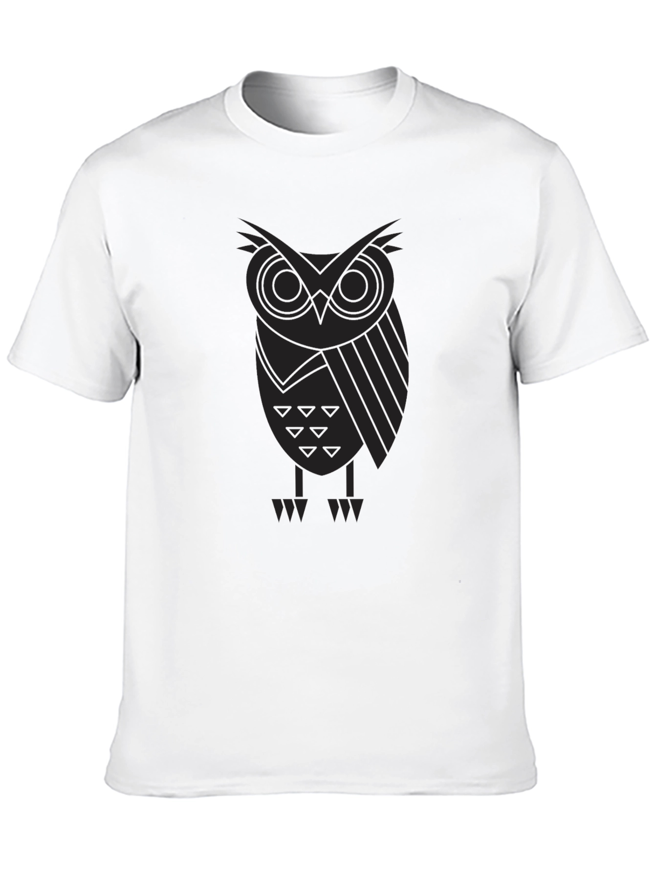 Geometric Owl Print Black T-Shirt