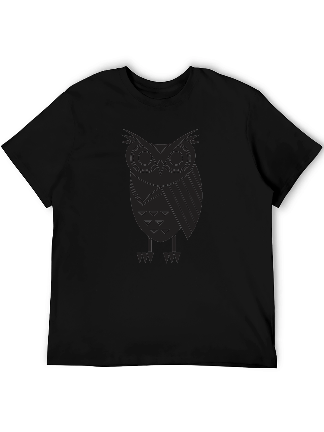 Geometric Owl Print Black T-Shirt
