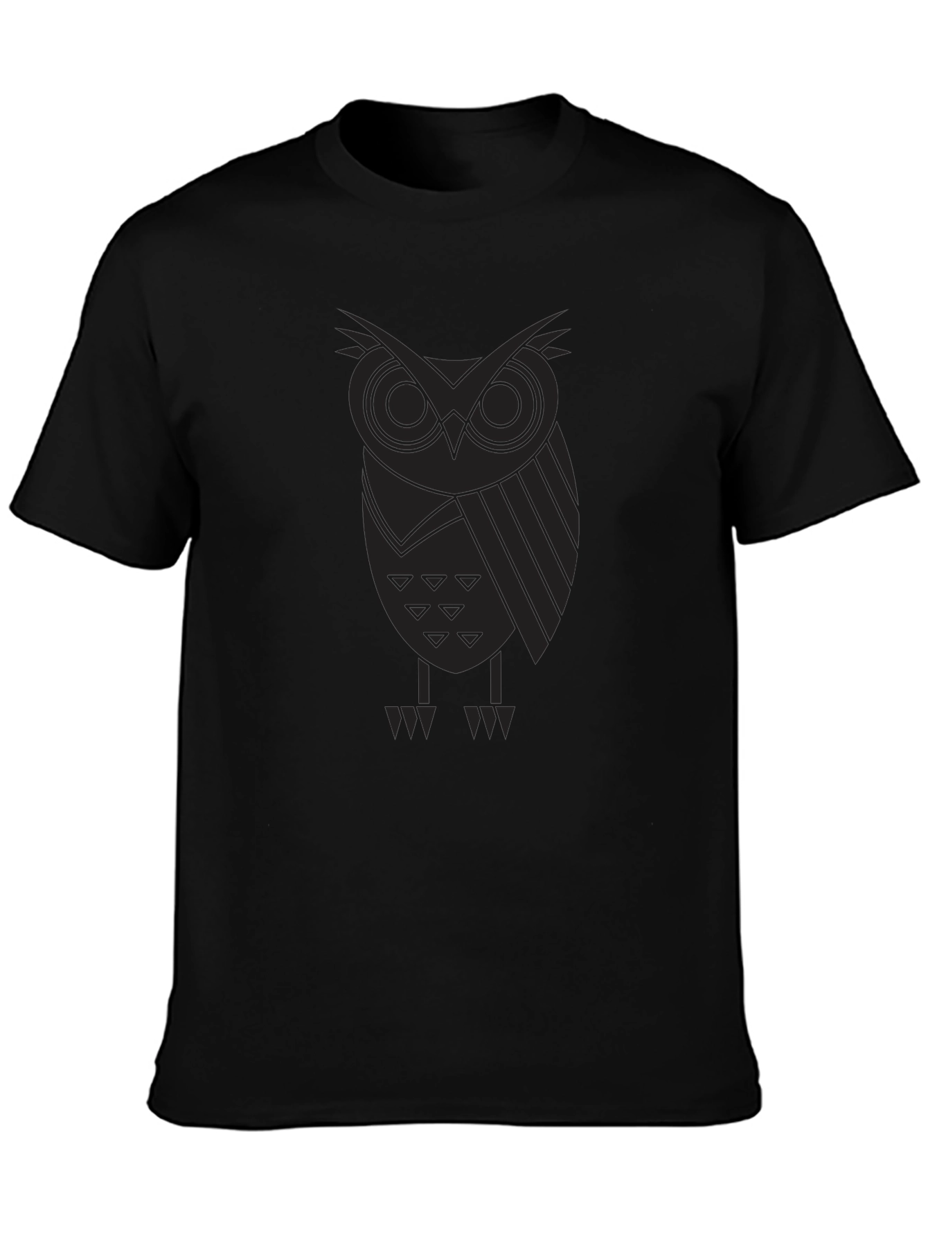Geometric Owl Print Black T-Shirt