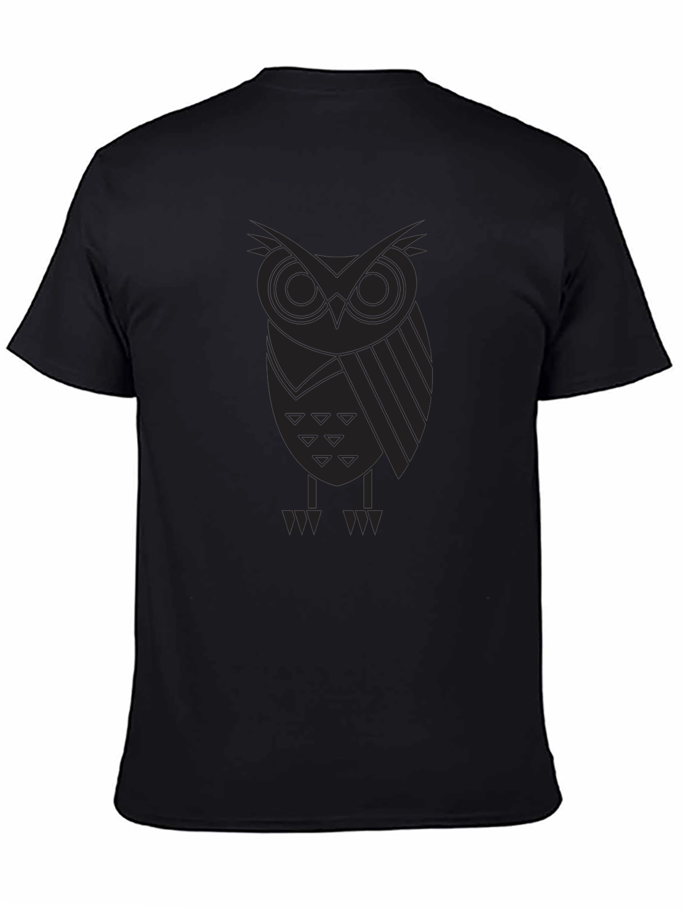 Geometric Owl Print Black T-Shirt