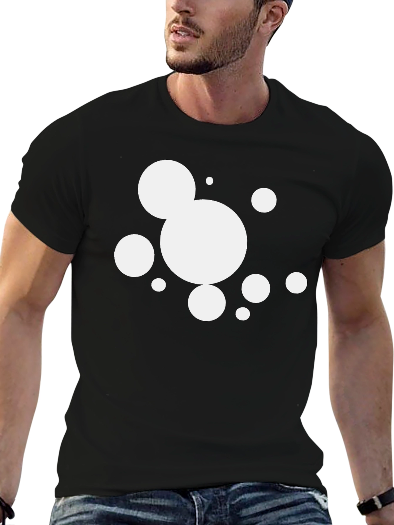 Modern Black T-Shirt with Abstract Circle Graphic