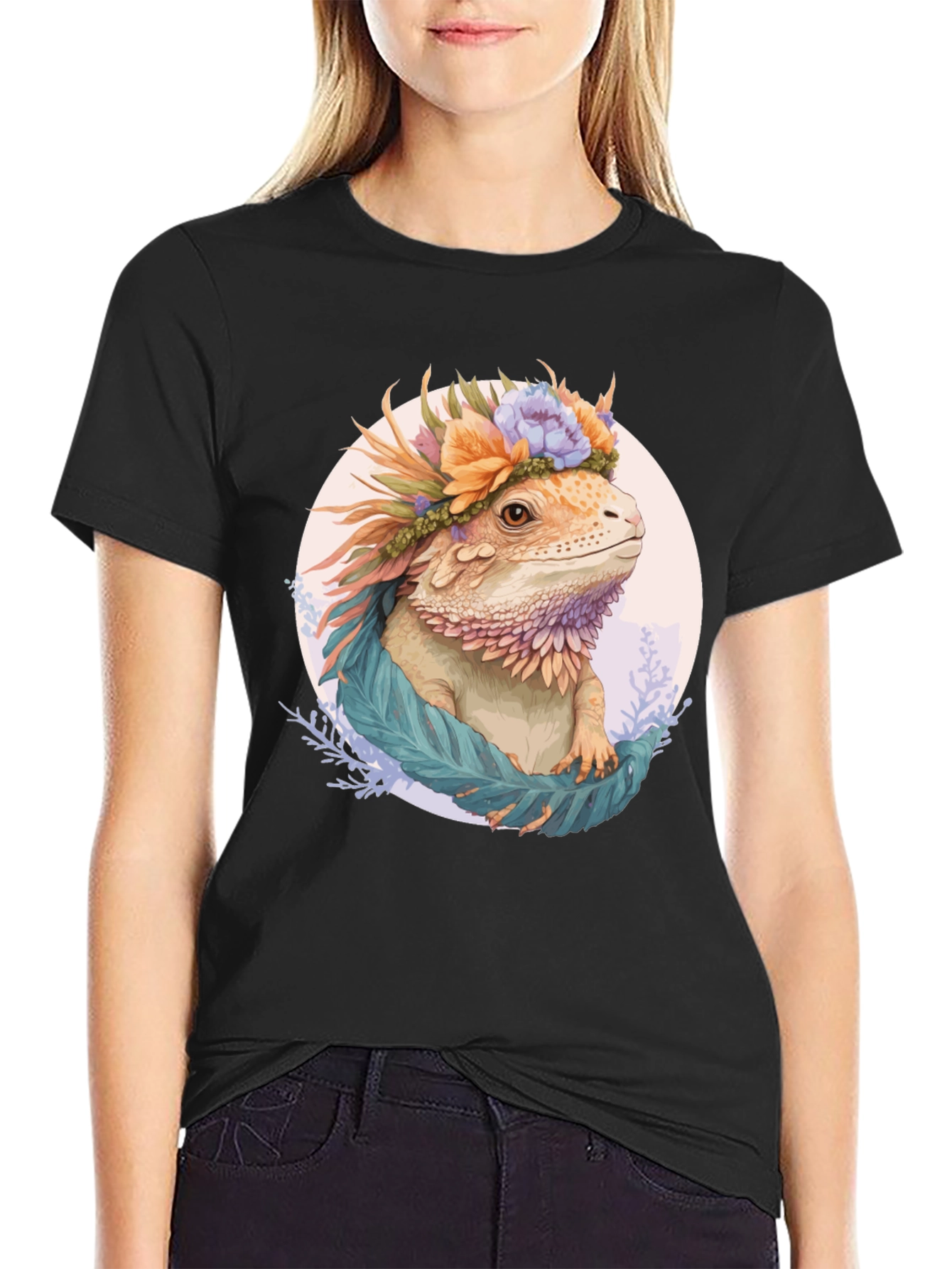 Bearded Dragon Floral Crown Graphic Tee