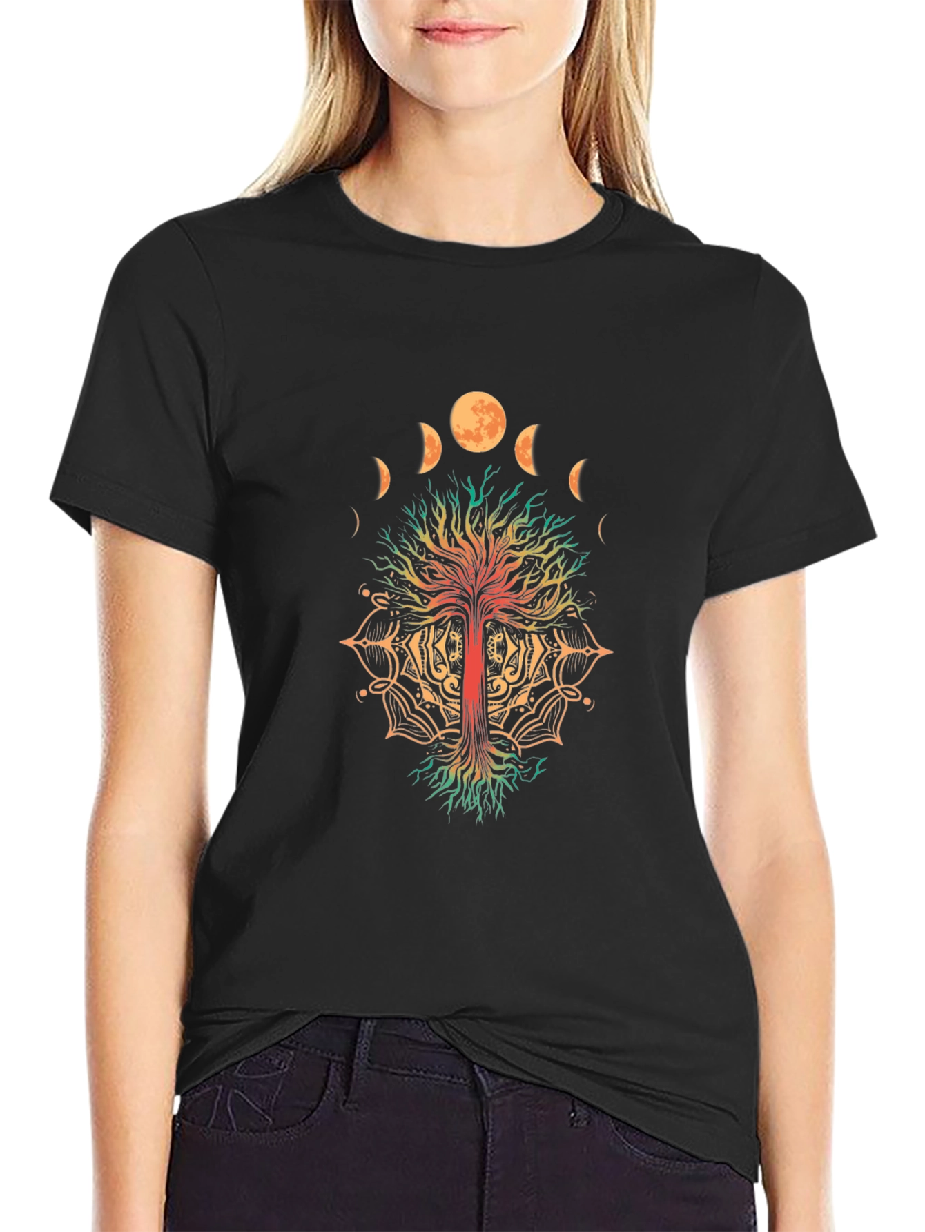 Moon Phase Tree Black T-Shirt