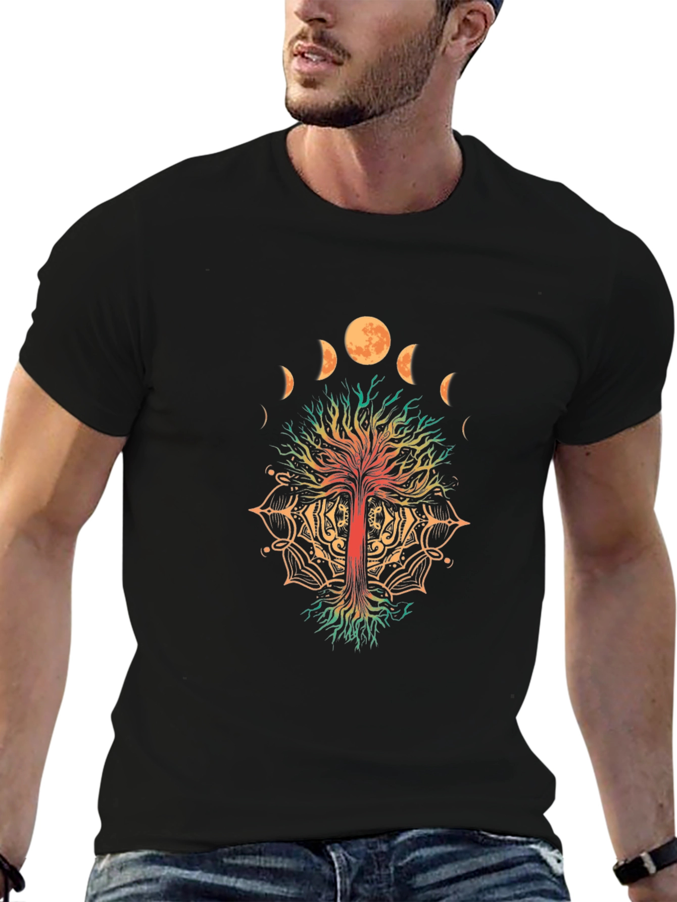 Moon Phase Tree Black T-Shirt
