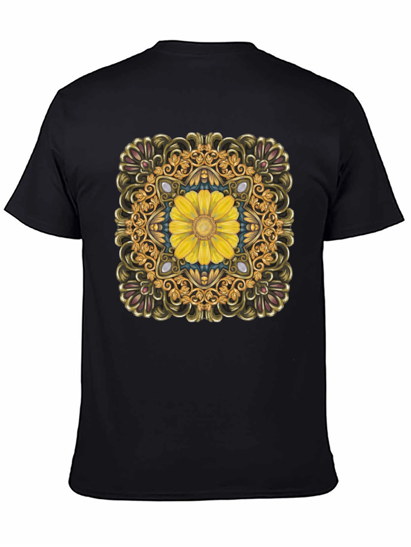 Floral Mandala T-Shirt - Elegant Black Tee
