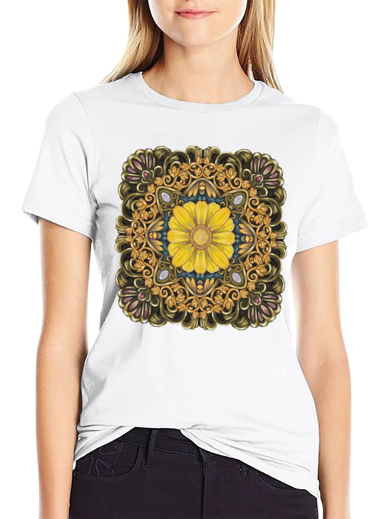 Floral Mandala T-Shirt - Elegant Black Tee