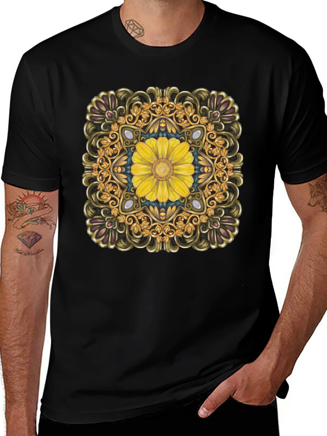 Floral Mandala T-Shirt - Elegant Black Tee