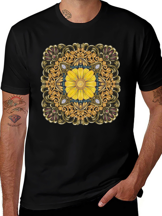 Floral Mandala T-Shirt - Elegant Black Tee
