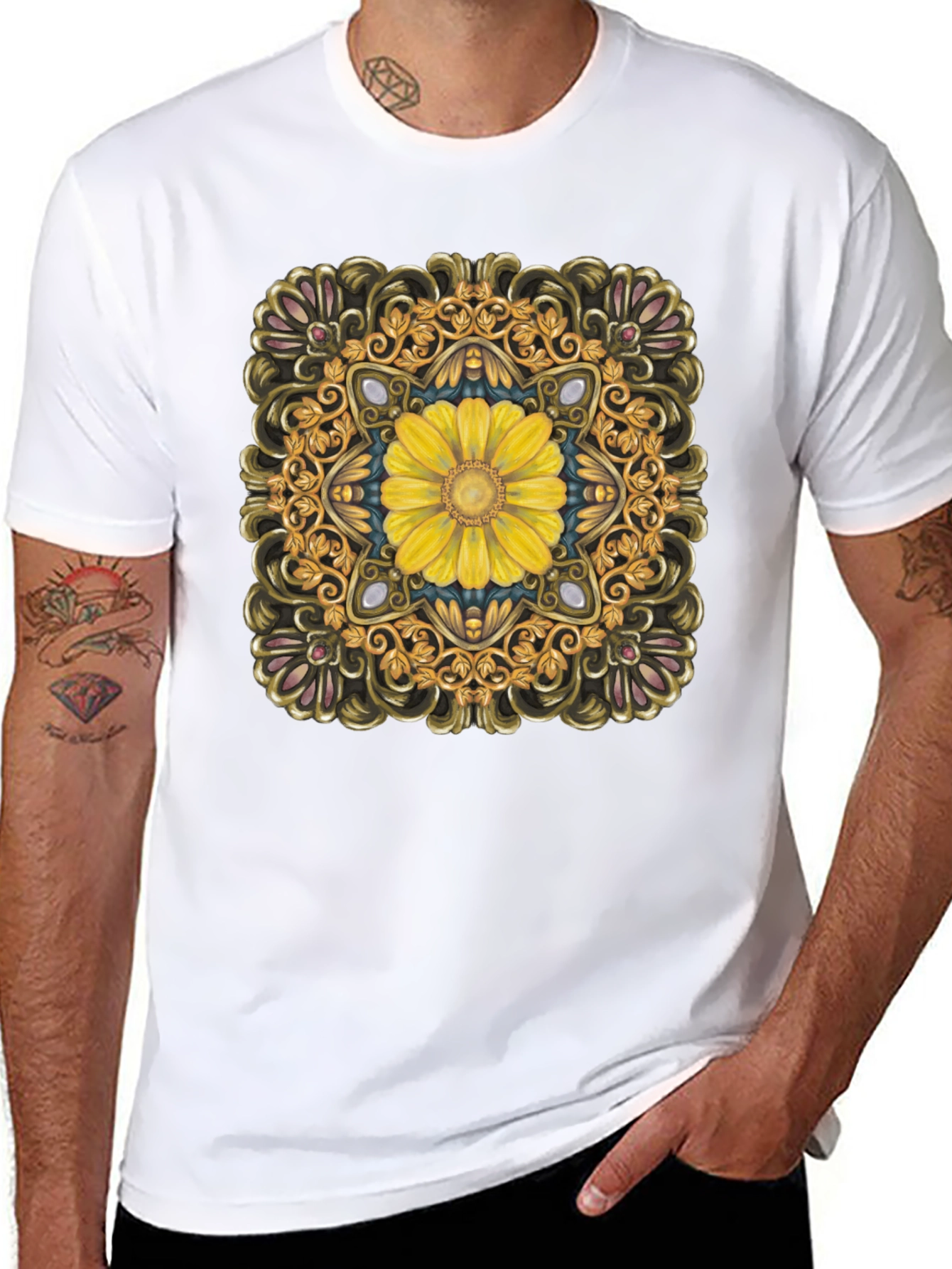 Floral Mandala T-Shirt - Elegant Black Tee