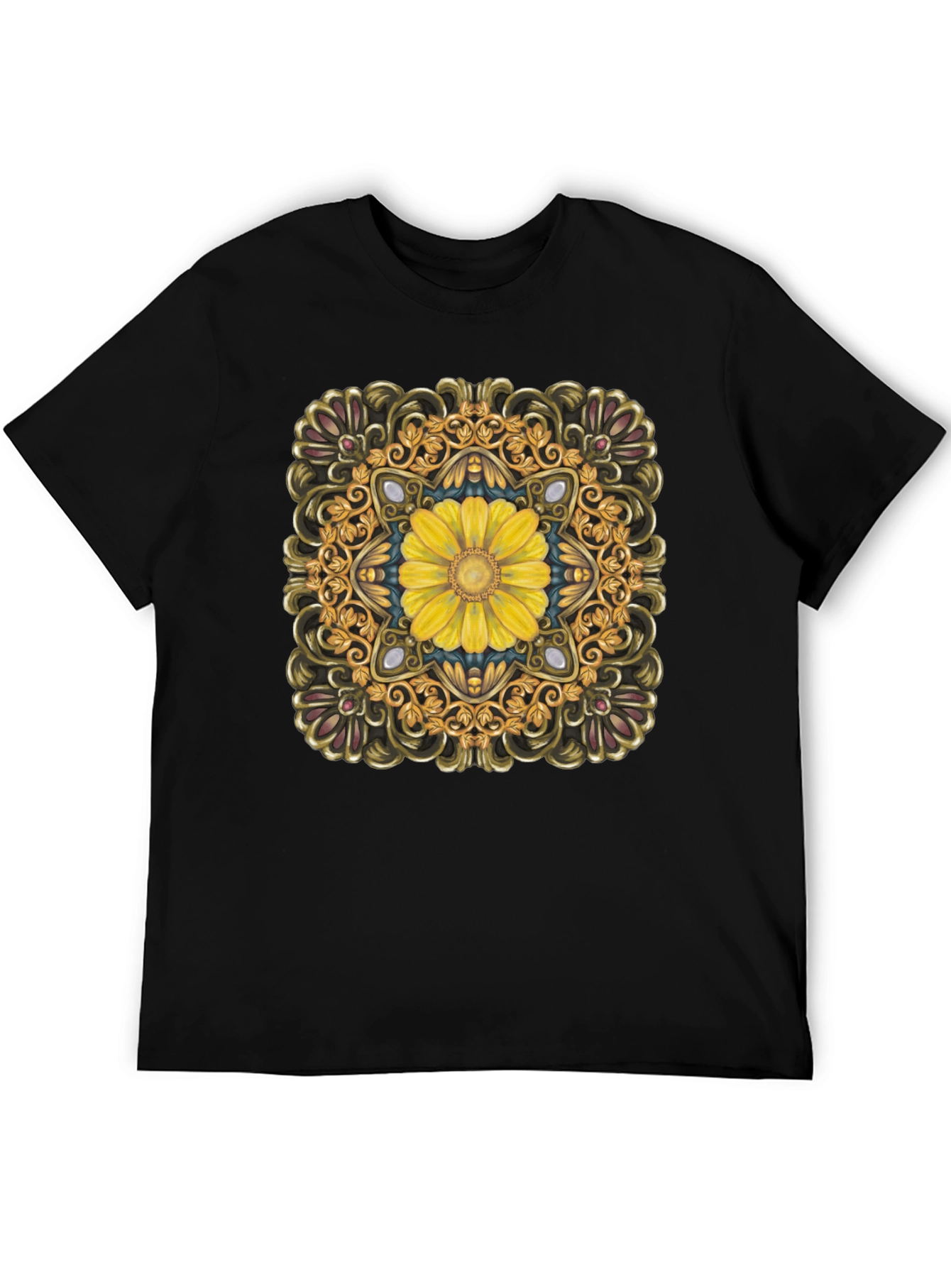 Floral Mandala T-Shirt - Elegant Black Tee